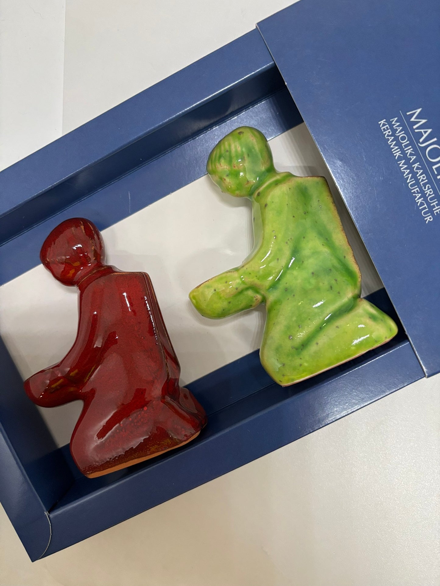 Keramikengel Set grün-rot | Majolika Karlsruhe