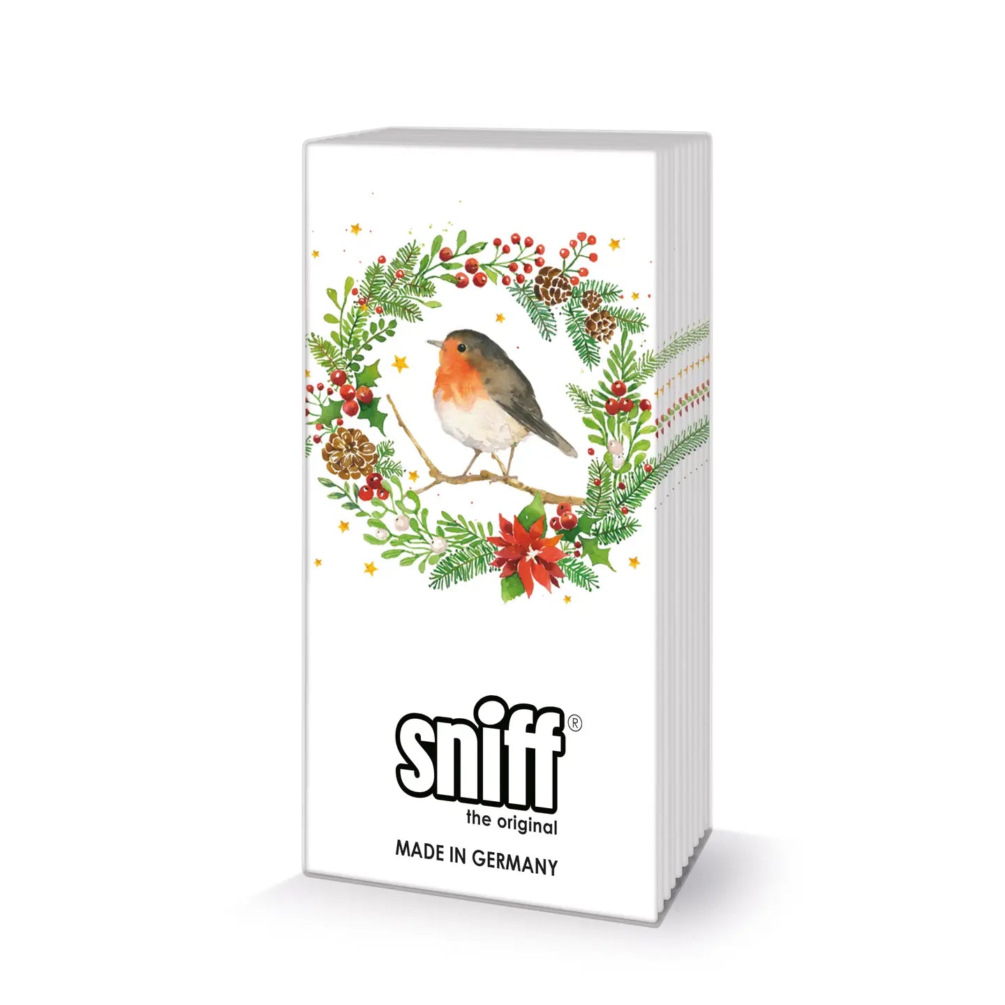 Servietten Weihnachtskranz mit Rotkehlchen