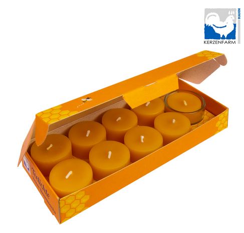 Bienenwachs Teelichte 9 Stück mit 1 Teelichtglas