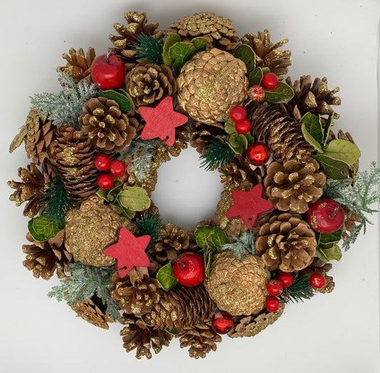 Weihnachtskranz rot/gold | Tannenzapfen