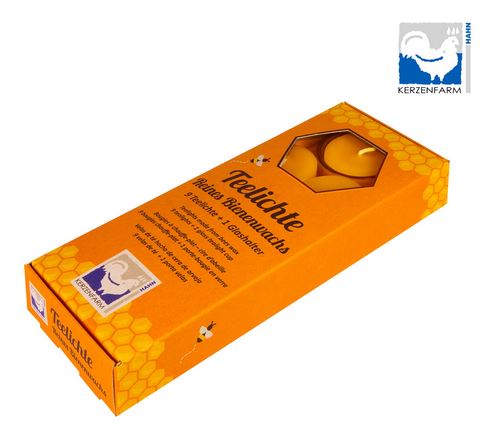 Bienenwachs Teelichte 9 Stück mit 1 Teelichtglas