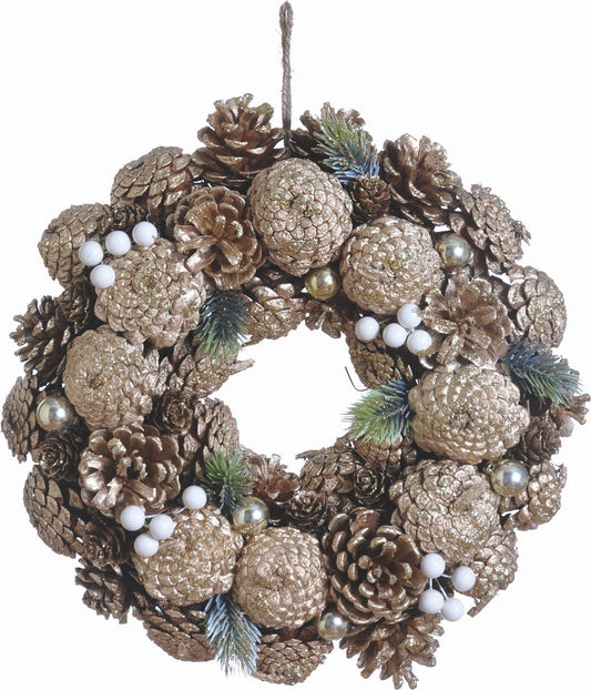Weihnachtskranz weiss/gold | Tannenzapfen