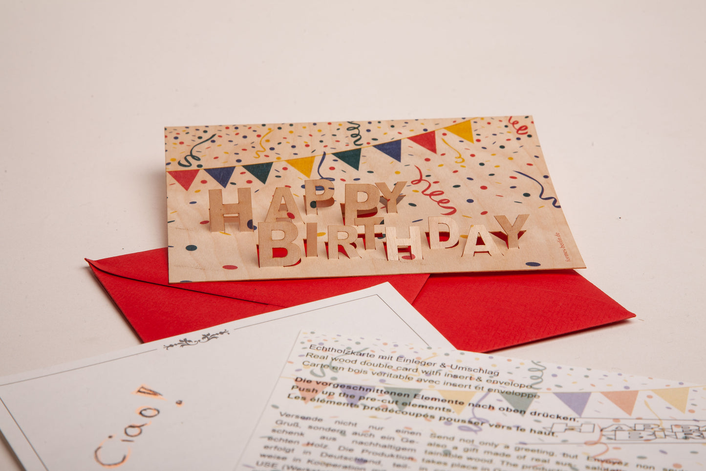 Grußkarte "happy birthday" | Holzkarte als Dekostück