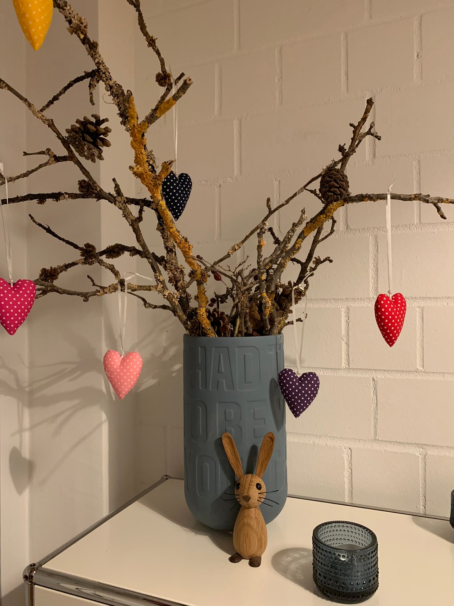 Stoffherzen Set 5 Stück, mit Aufhängeband