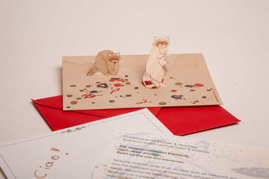 Grußkarte "der kleine Waschbär"" | Holzkarte als Dekostück